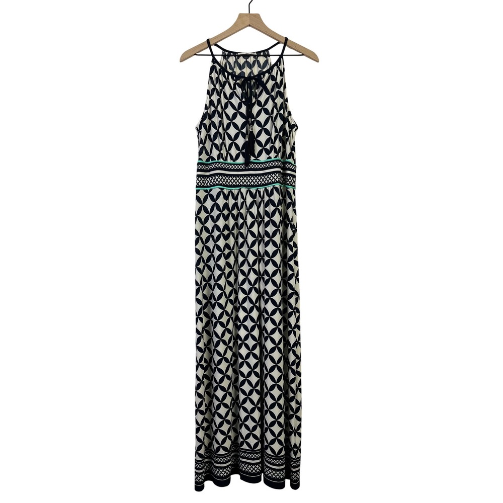 Studio One New York PXL Boho Maxi Dress Sleeveless Halter‎ Black White Geometric